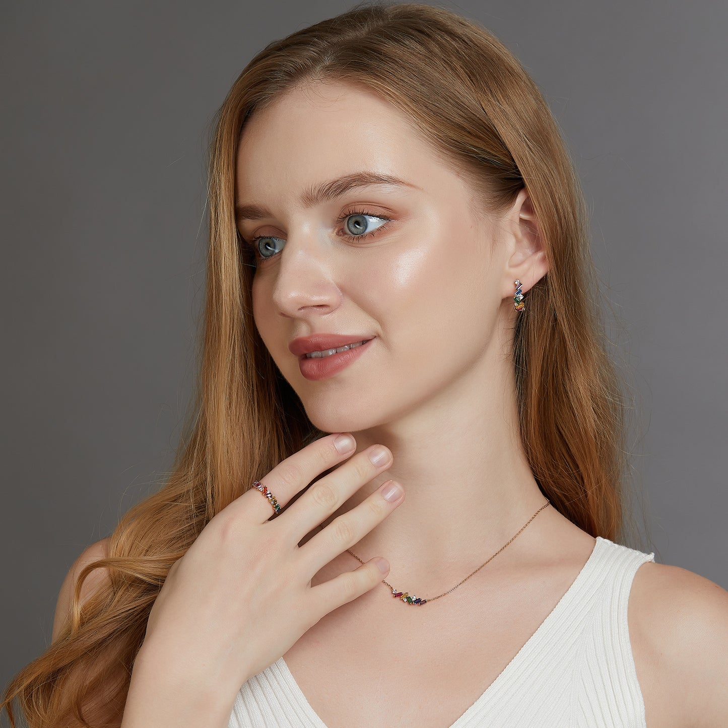 S925 Sterling Silver Jewelry Ring Rainbow Color Zircon Gemstone Fashion Rings