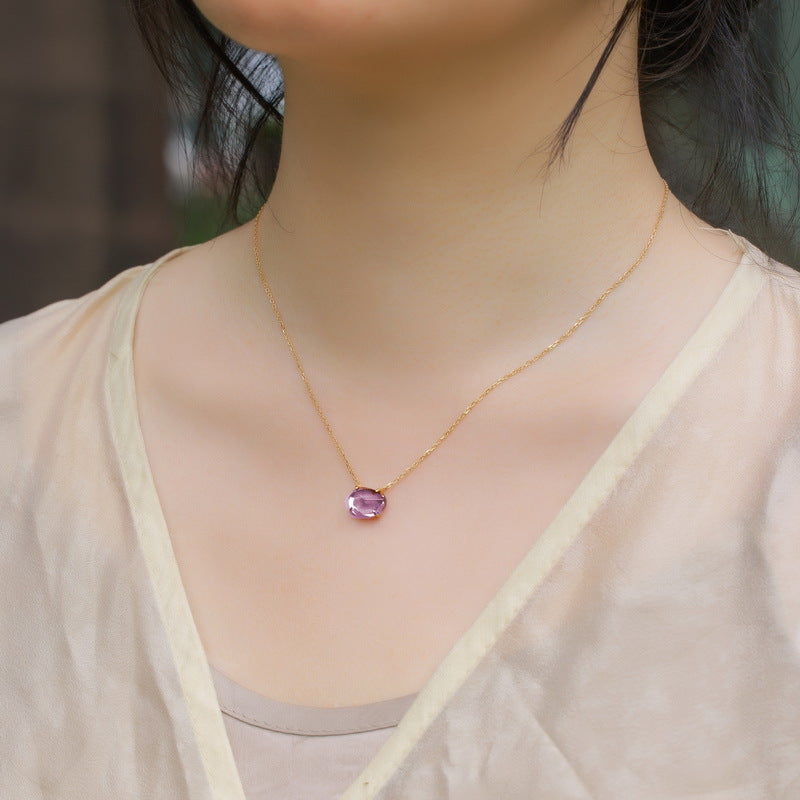 S925 Sterling Silver Jewelry Necklace Natural Amethyst Gemstone Irregular Style Necklaces
