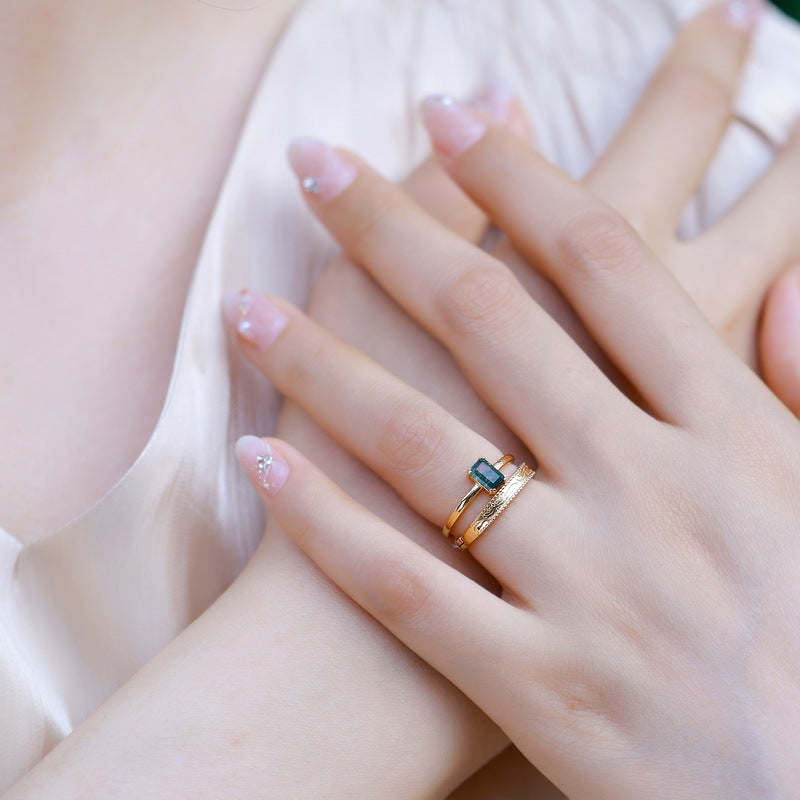 S925 Sterling Silver Jewelry Ring Natural Moss Agate Gemstone Gold Plating Stacking Rings