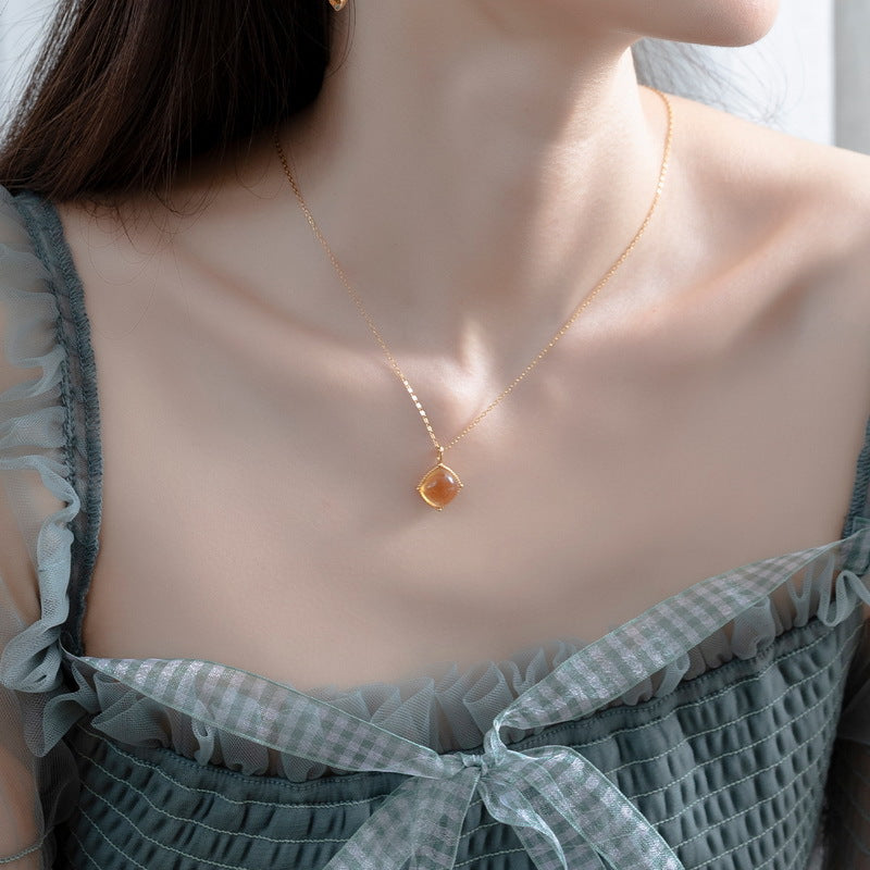 S925 Sterling Silver Jewelry Pendants Natural Citrine Simple Luxury Necklace Charms