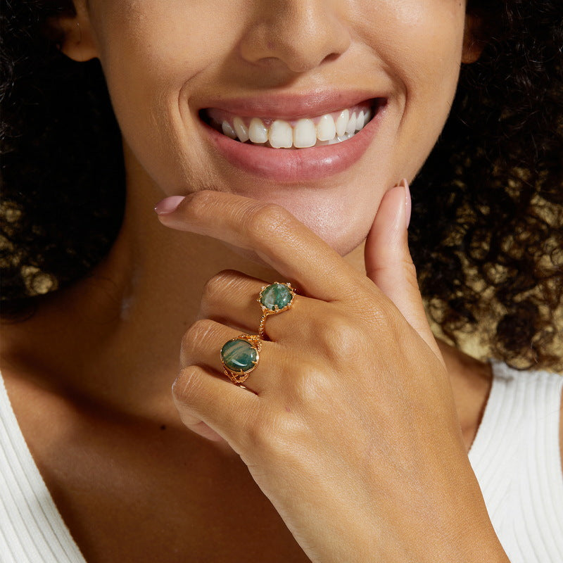 S925 Sterling Silver Jewelry Ring Natural Moss Agate Gemstone Vintage Fashion Luxury Rings