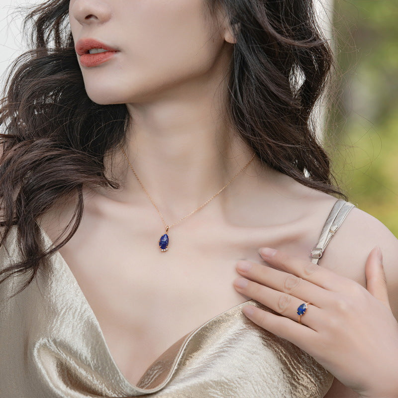 S925 Sterling Silver Jewelry Pendants Natural Lapis Lazuli Gemstone Choker Necklace Charms