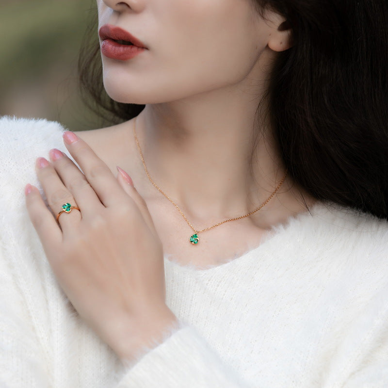 S925 Sterling Silver Jewelry Necklaces Lab Grown Emerald Gemstone Charms Necklace