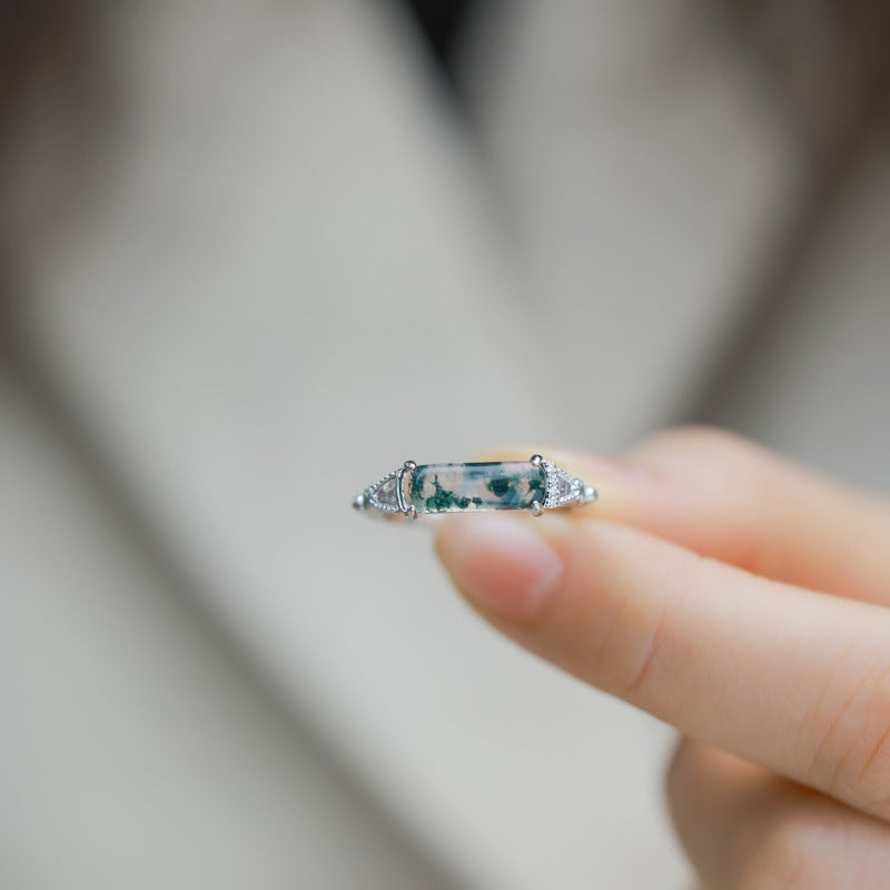 S925 Sterling Silver Jewelry Rings Magical Color Opal Gemstone Cylinder Style Ring