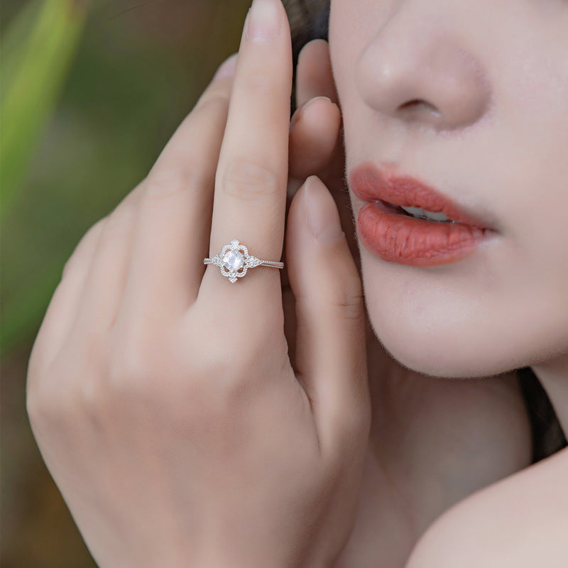 S925 Sterling Silver Jewelry Ring Gold Plating Natural Rose Quartz Gemstone Rings