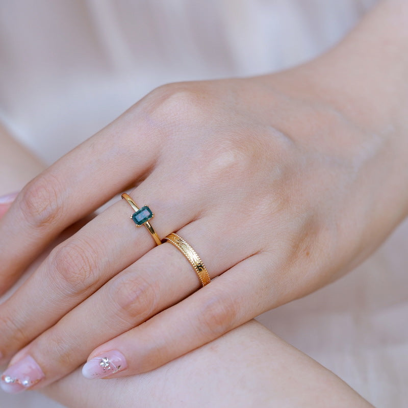 S925 Sterling Silver Jewelry Ring Natural Moss Agate Gemstone Gold Plating Stacking Rings