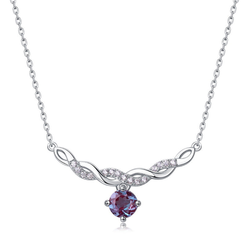 S925 Sterling Silver Jewelry Necklace Alexandrite Gemstone Winding Style Charms Necklace