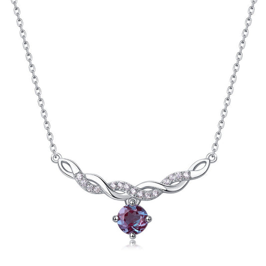 S925 Sterling Silver Jewelry Necklace Alexandrite Gemstone Winding Style Charms Necklace