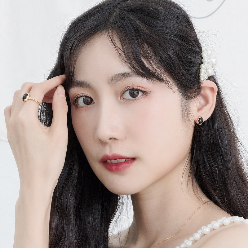 S925 Sterling Silver Jewelry Earrings Natural Black Onyx Gemstone Vintage Style Earrings