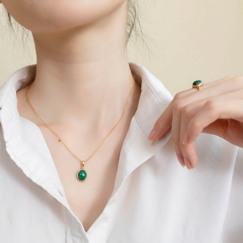 S925 Sterling Silver Jewelry Pendants Natural Malachite Gemstone Gold Plating Necklace Charms