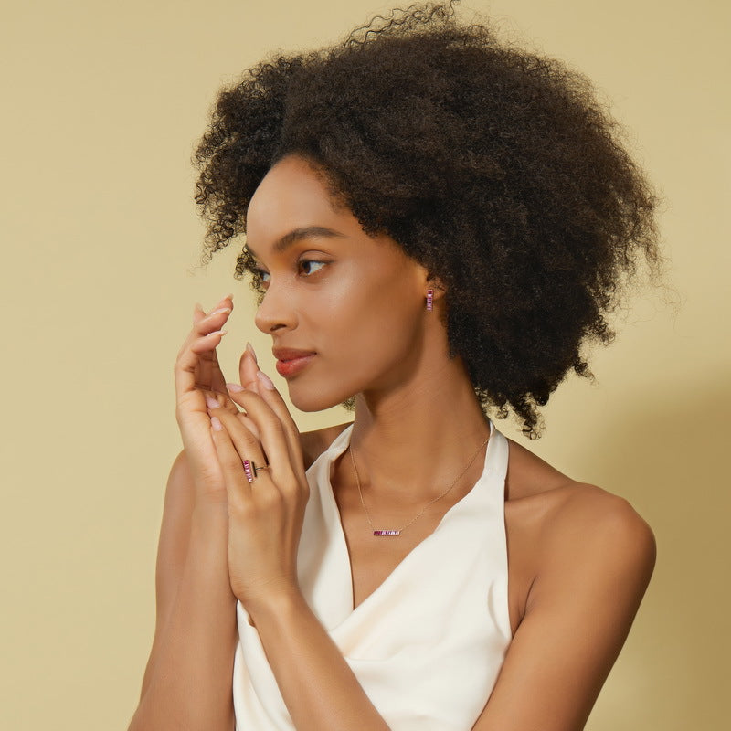 S925 Sterling Silver Jewelry Ring Pink Corundum Gemstone Unique Design Simple Luxury Rings