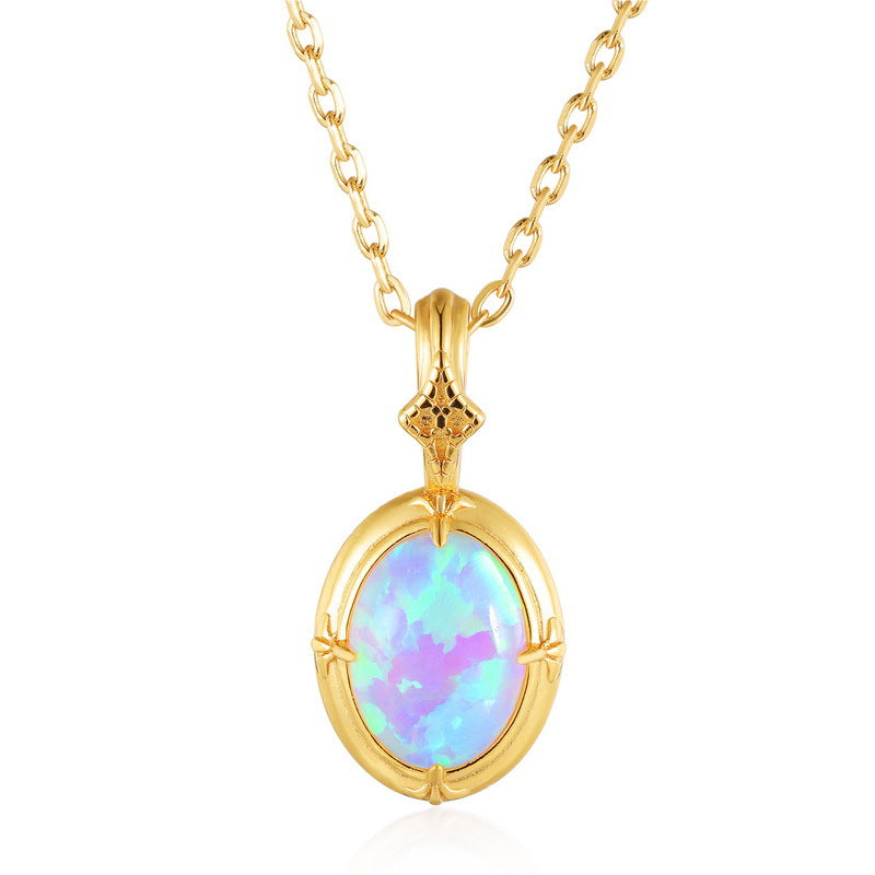 S925 Sterling Silver Jewelry Pendant Gold Plating Opal Gemstone Vintage Style Necklace Pendant