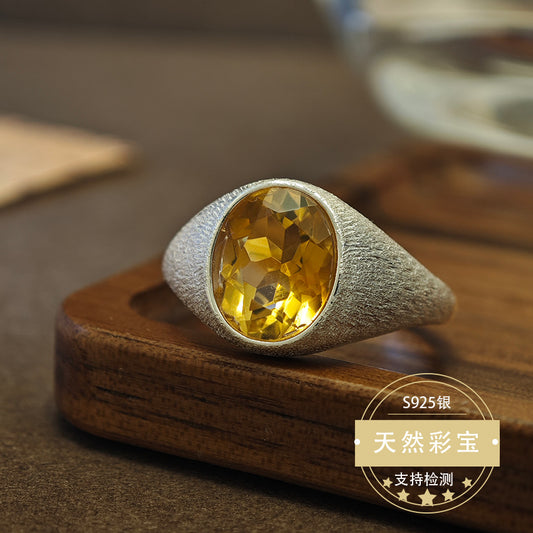 Natural Citrine Gemstone Fine Jewelry 925 Sterling Silver Unique Palace Style Luxury Rings