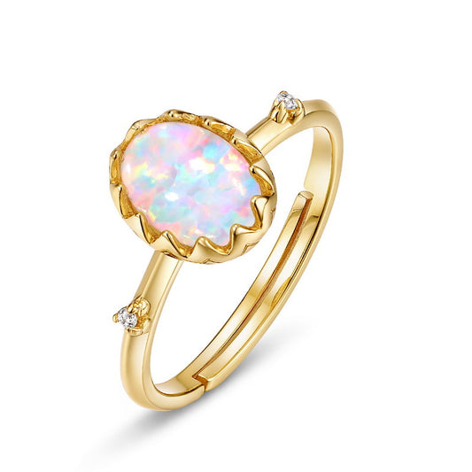 S925 Sterling Silver Jewelry Opal Gemstone Oval Style Simple Luxury Rings