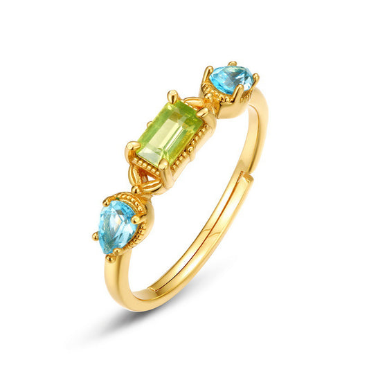 S925 Sterling Silver Jewelry Rings Peridot Gemstone Vintage Style Simple Luxury Ring