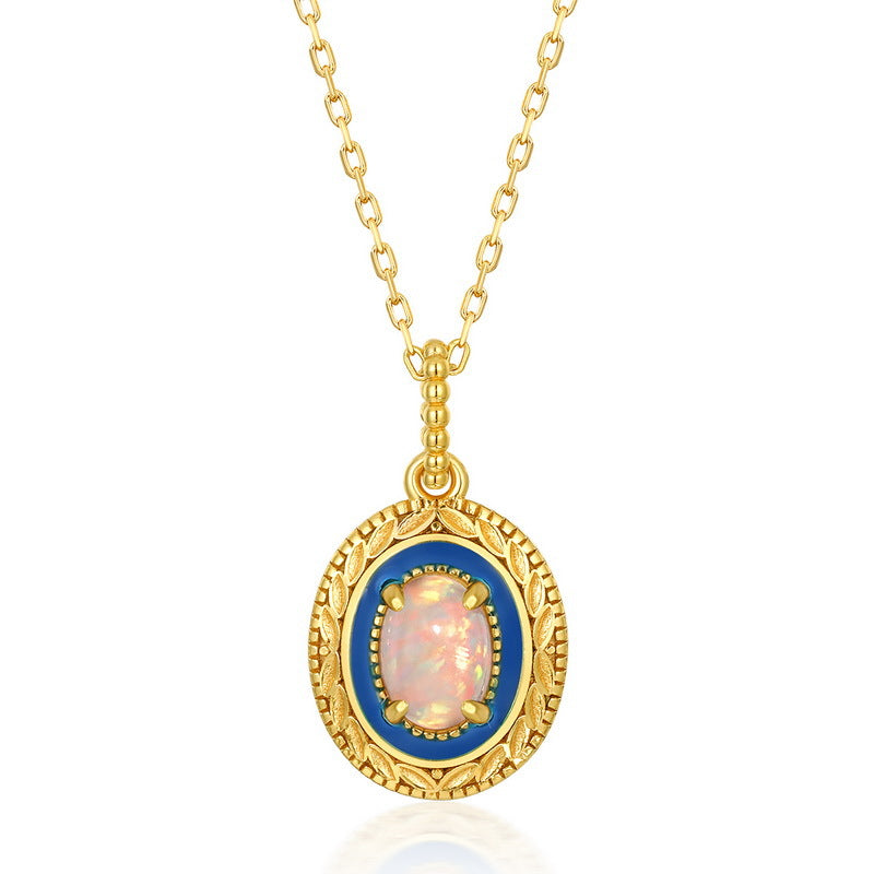 S925 Sterling Silver Jewelry Pendants Opal Gemstone Enamel Craft Necklace Charms