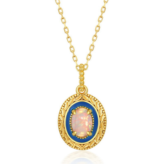 S925 Sterling Silver Jewelry Pendants Opal Gemstone Enamel Craft Necklace Charms