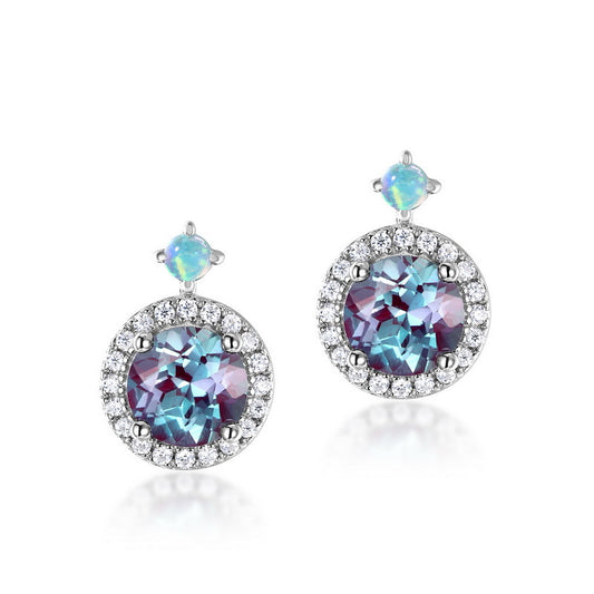 S925 Sterling Silver Jewelry Earrings Alexandrite Gemstone Round Style Stud Earrings