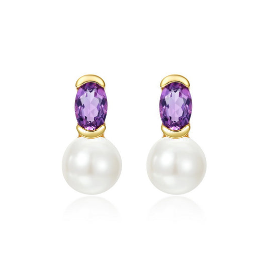 S925 Sterling Silver Jewelry Earrings Natural Freshwater Pearl Amethyst Gemstone Earrings