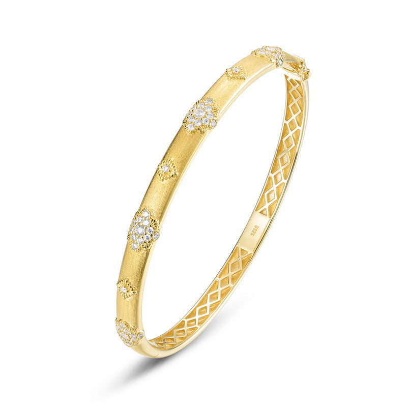 S925 Sterling Silver Jewelry Bangle Hand Made Wire Drawing Craft Silky Surface Texture Palace Style Bangles