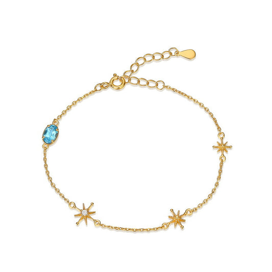 S925 Sterling Silver Jewelry Bracelets Natural Swiss Blue Topaz Gemstone Chain Bracelet