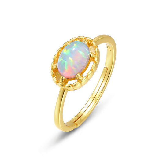 S925 Sterling Silver Jewelry Rings Opal Gemstone Gold Plating Simple Luxury Ring