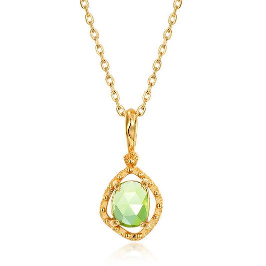 S925 Sterling Silver Jewelry Pendants Natural Peridot Gemstone Choker Necklace Charms
