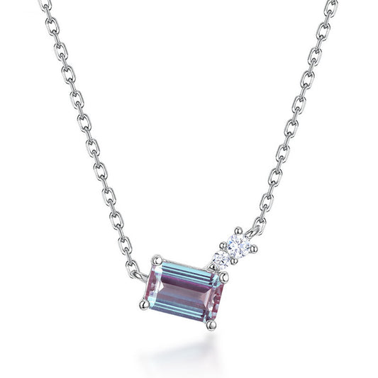 S925 Sterling Silver Jewelry Necklace Alexandrite Gemstone Simple Luxury Charms Necklace