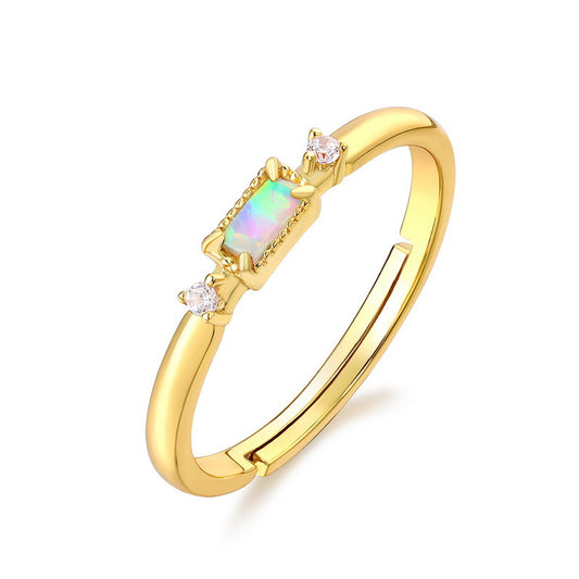 S925 Sterling Silver Jewelry Gold Plating Opal Gemstone Exquisite Parterre Style Rings