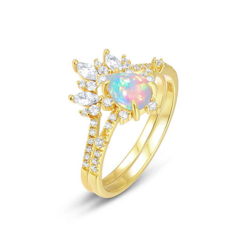 S925 Sterling Silver Jewelry Gold Plating Magical Color Opal Gemstone Stacking Rings