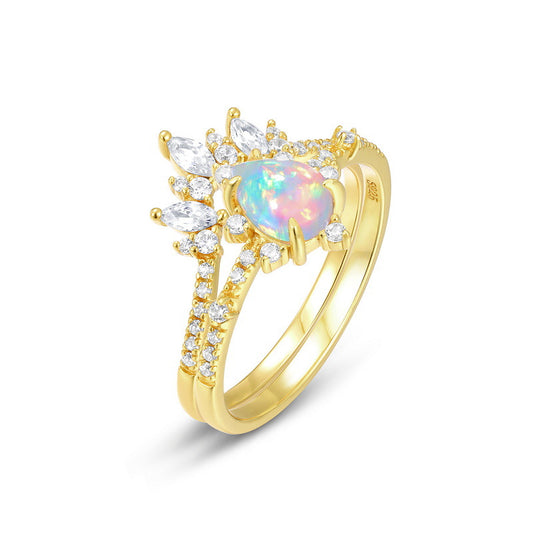 S925 Sterling Silver Jewelry Gold Plating Magical Color Opal Gemstone Stacking Rings