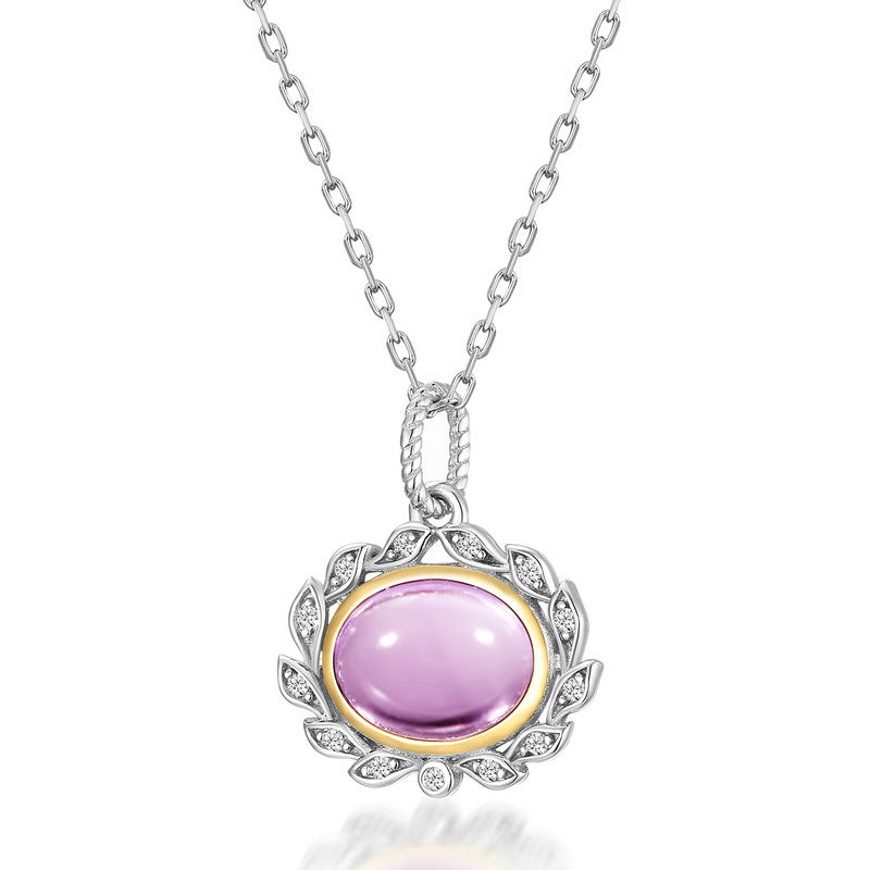 S925 Sterling Silver Jewelry Pendants Natural Amethyst Gemstone Olive Branch Necklace Charms