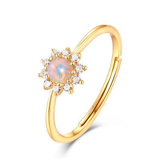 S925 Sterling Silver Jewelry Ring Magical Color Opal Gemstone Sunflower Style Rings