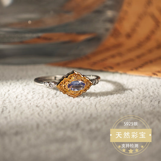 Natural Tanzanite Gemstone Fine Jewelry 925 Sterling Silver Vintage Style Jewelry Rings
