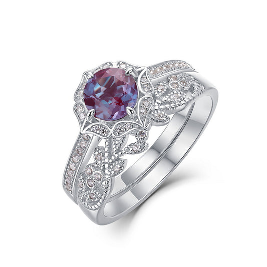 S925 Sterling Silver Jewelry Ring Alexandrite Gemstone Luxury Stacking Rings Set