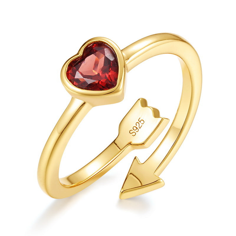 S925 Sterling Silver Jewelry Ring Natural Garnet Gemstone Love Arrow Style Fashion Rings