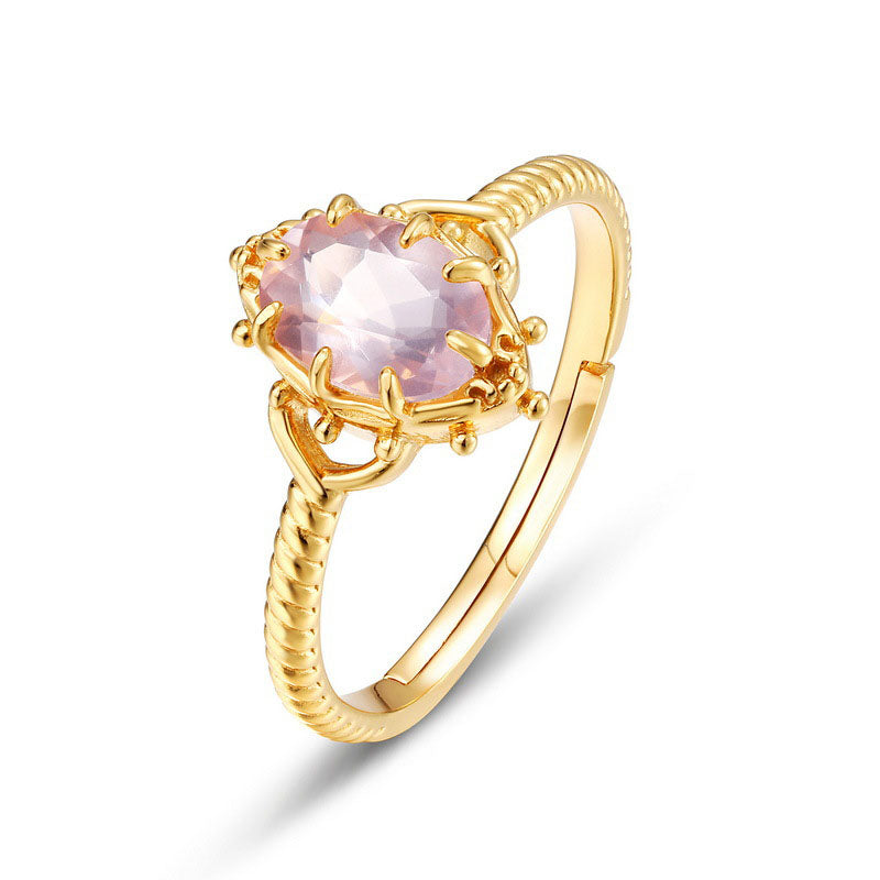 S925 Sterling Silver Jewelry Ring Natural Rose Quartz Gemstone Palace Style Rings
