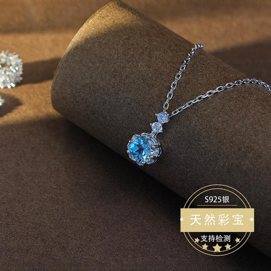 Natural Topaz Gemstone Fine Jewelry 925 Sterling Silver Classic Luxury Charms Necklace