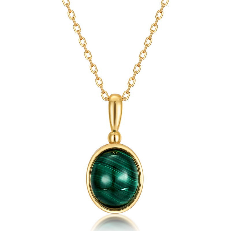 S925 Sterling Silver Jewelry Pendants Natural Malachite Gemstone Gold Plating Necklace Charms