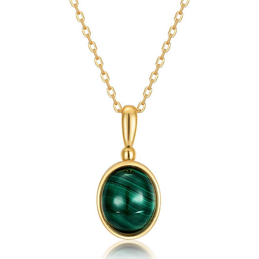 S925 Sterling Silver Jewelry Pendants Natural Malachite Gemstone Gold Plating Necklace Charms