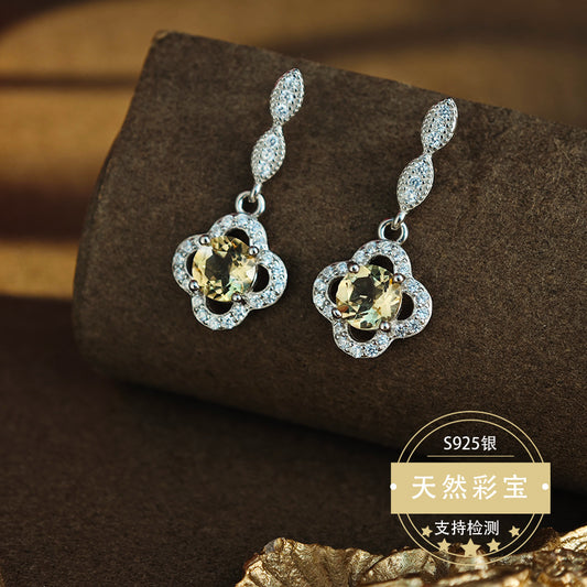 Natural Citrine Gemstone Fine Jewelry 925 Sterling Silver Fashion Light Luxury Drop Earrings