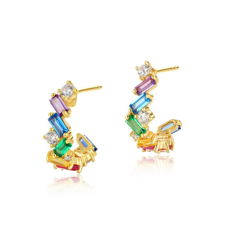 S925 Sterling Silver Jewelry Earrings Rainbow Color Zircon Gemstone Fashion Earrings