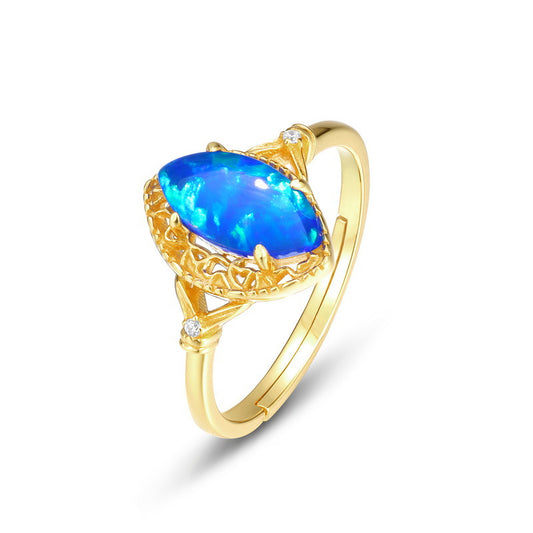 S925 Sterling Silver Jewelry Rings Blue Opal Gemstone Mariquesa Style Ring
