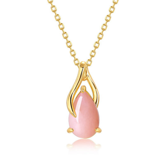 S925 Sterling Silver Jewelry Necklace Natural Pink Opal Gemstone Simple Luxury Necklaces
