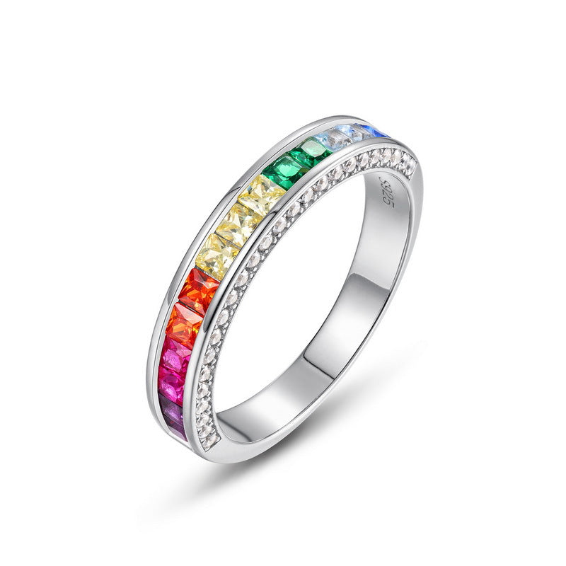 S925 Sterling Silver Jewelry Ring Color Zircon Gemstone Fashion Luxury Band Rings