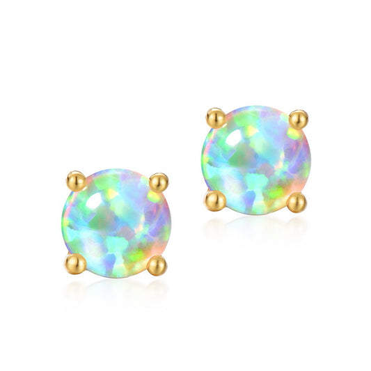 S925 Sterling Silver Jewelry Earrings Gold Plating Opal Gemstone Simple Luxury Stud Earrings