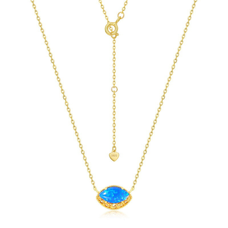 S925 Sterling Silver Jewelry Necklaces Blue Opal Gemstone Mariquesa Style Charms Necklace