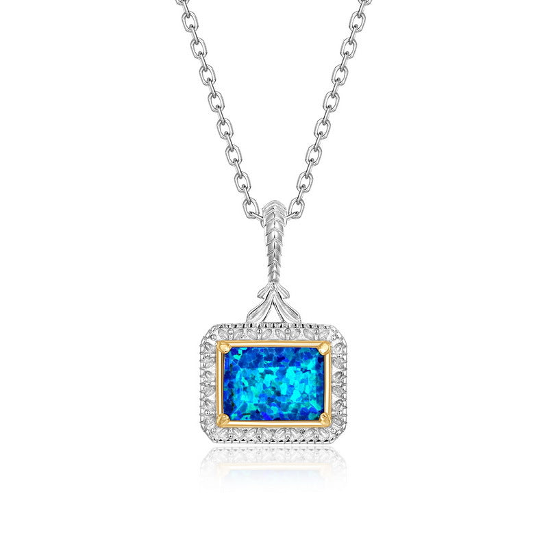 S925 Sterling Silver Jewelry Pendant Blue Opal Gemstone Luxury Choker Necklace Pendant