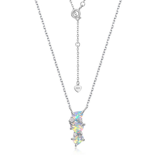 S925 Sterling Silver Jewelry Necklace Magical Color Opal Gemstone Irregular Style Necklaces