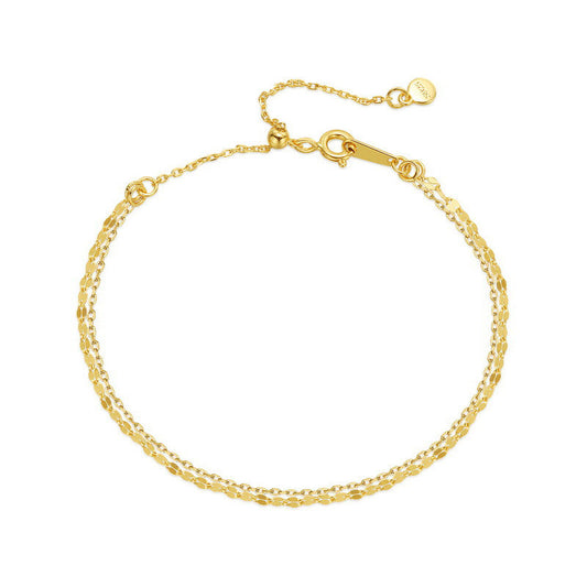 S925 Sterling Silver Jewelry Chain Gold Plating Double Layers Floral and Cross Chain Bracelet